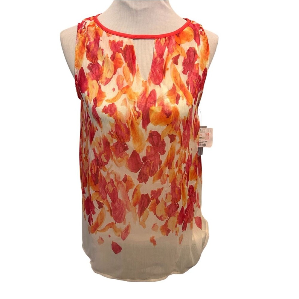 NWT Liz Claiborne Sleeveless Watercolor Sheer Top Built in Tank Keyhole Small